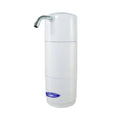 White water dispenser with a blue label on a white background