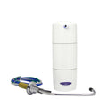 White water filter with a flexible hose on a white background