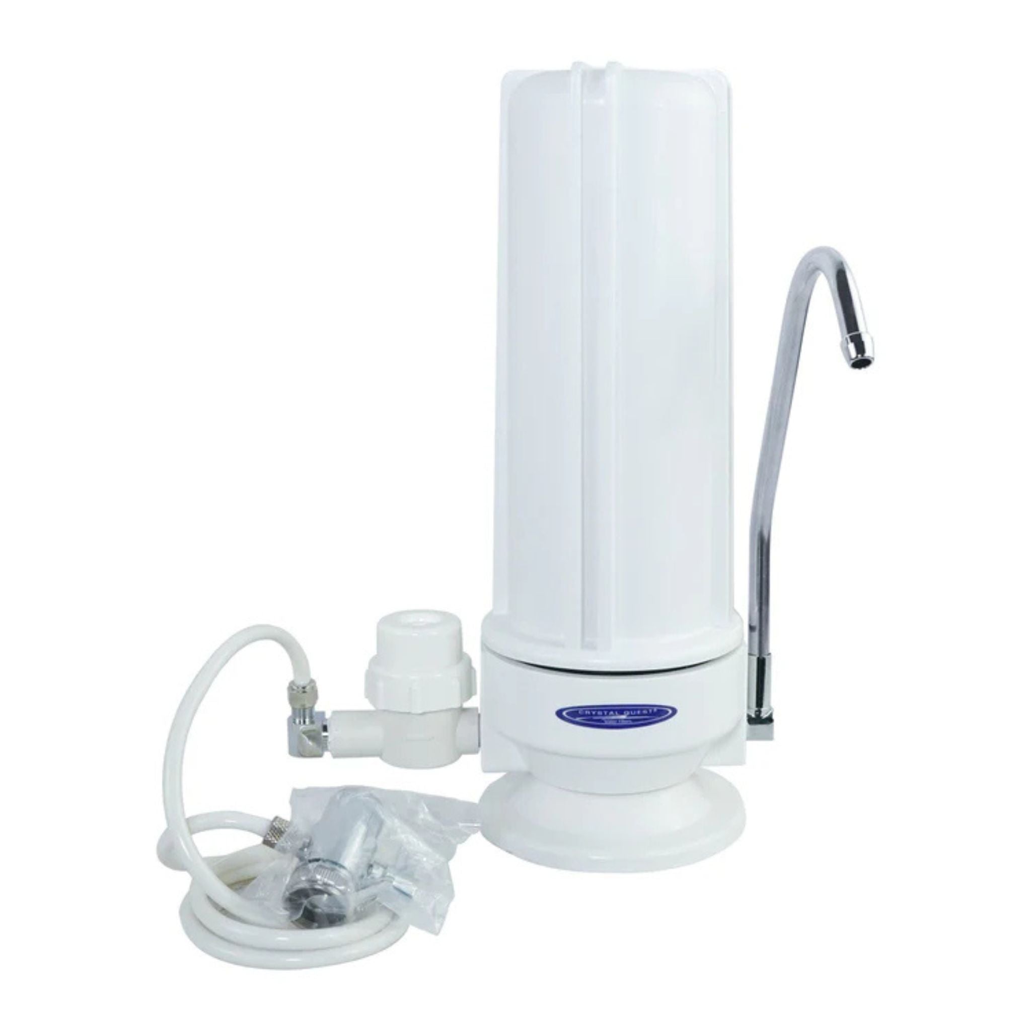White water filter with faucet on a white background