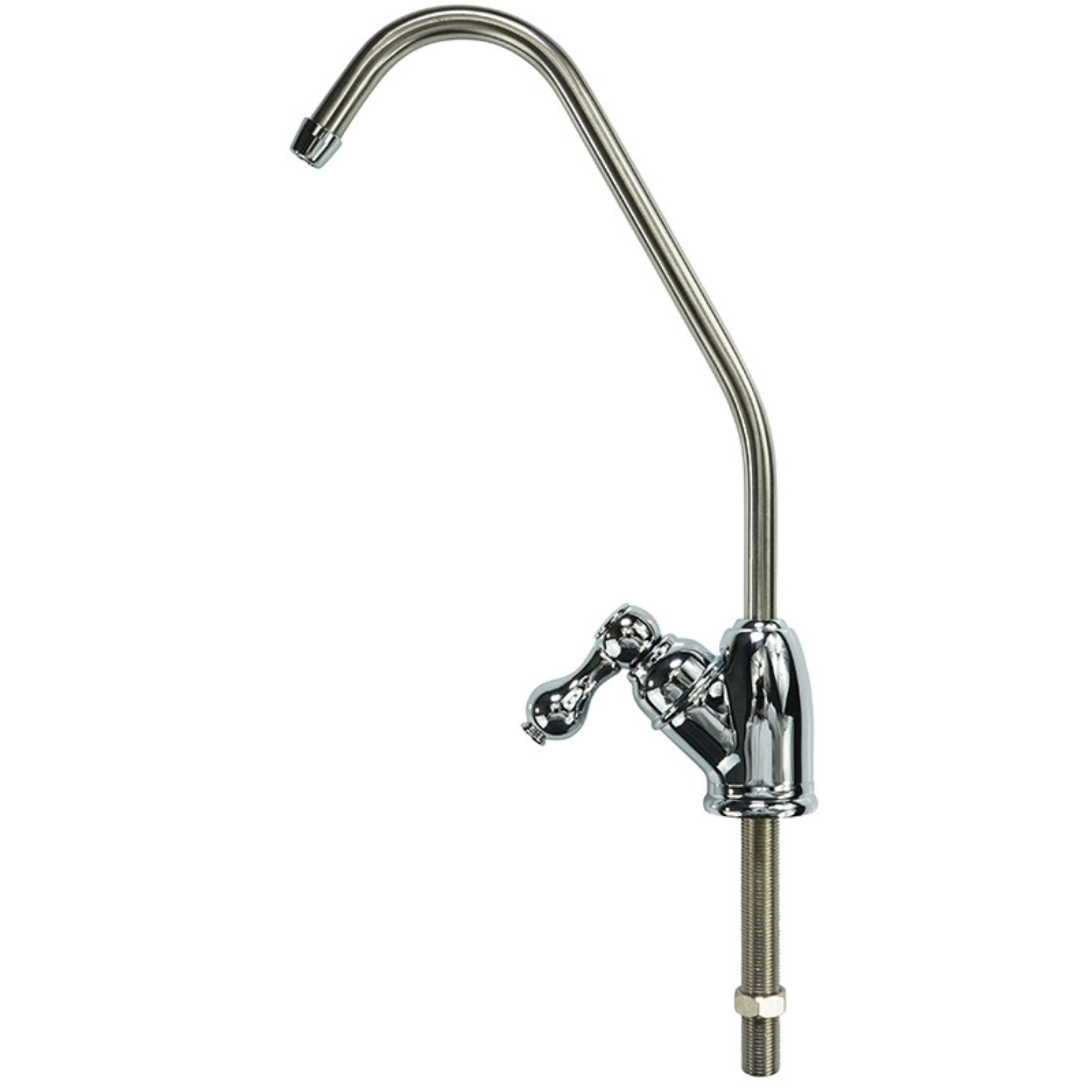 Chrome kitchen faucet on a white background