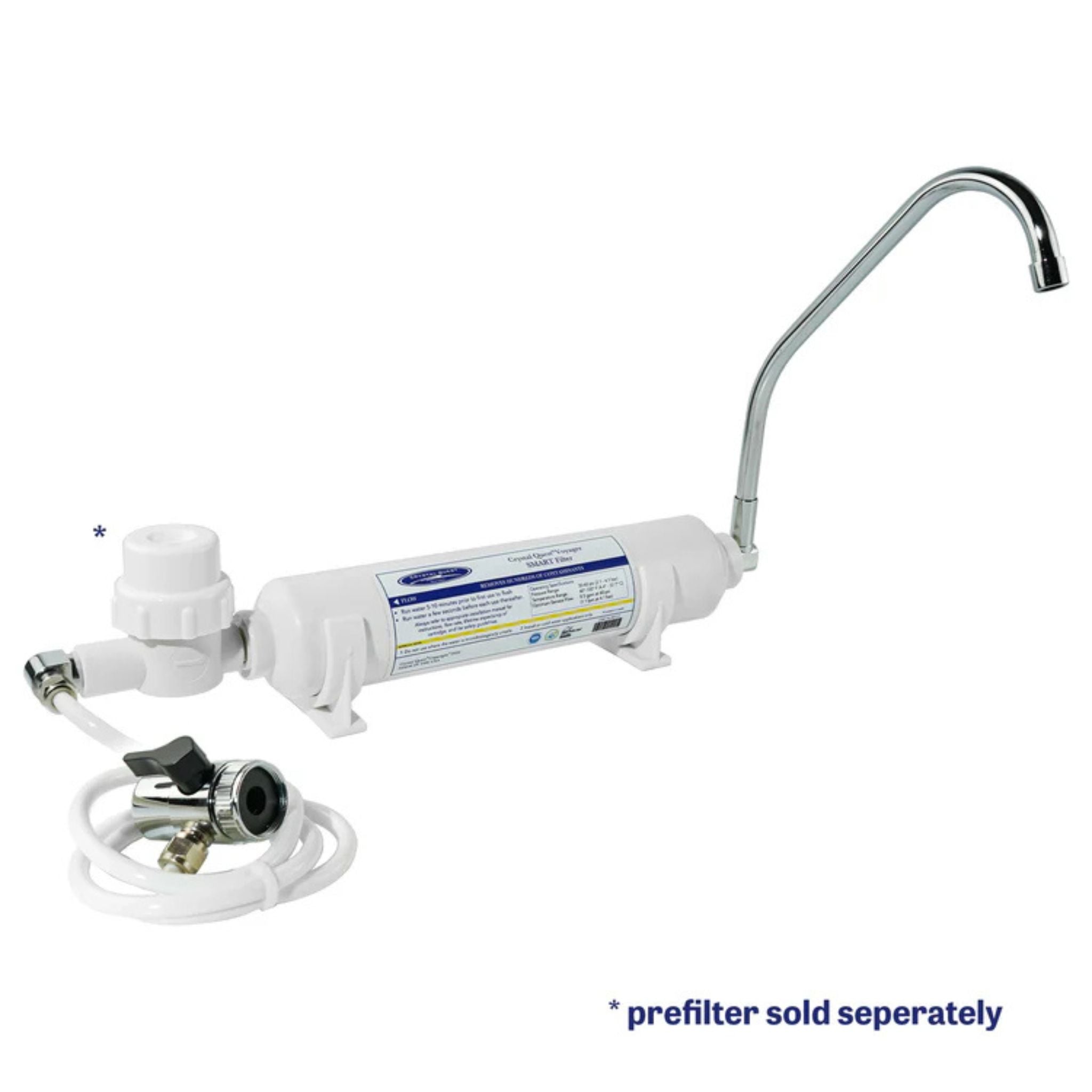 Water filtration system with faucet on a white background